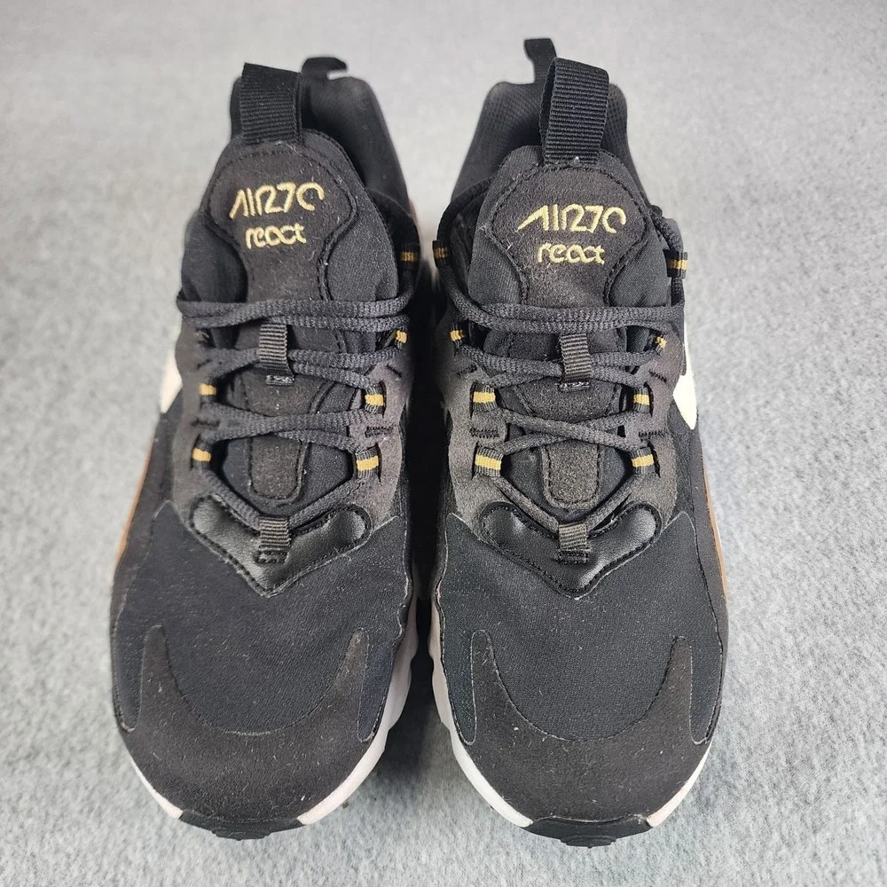 Nike Air Max 270 React‎ (GS) Shoes 7Y Black Gold BQ0103-005